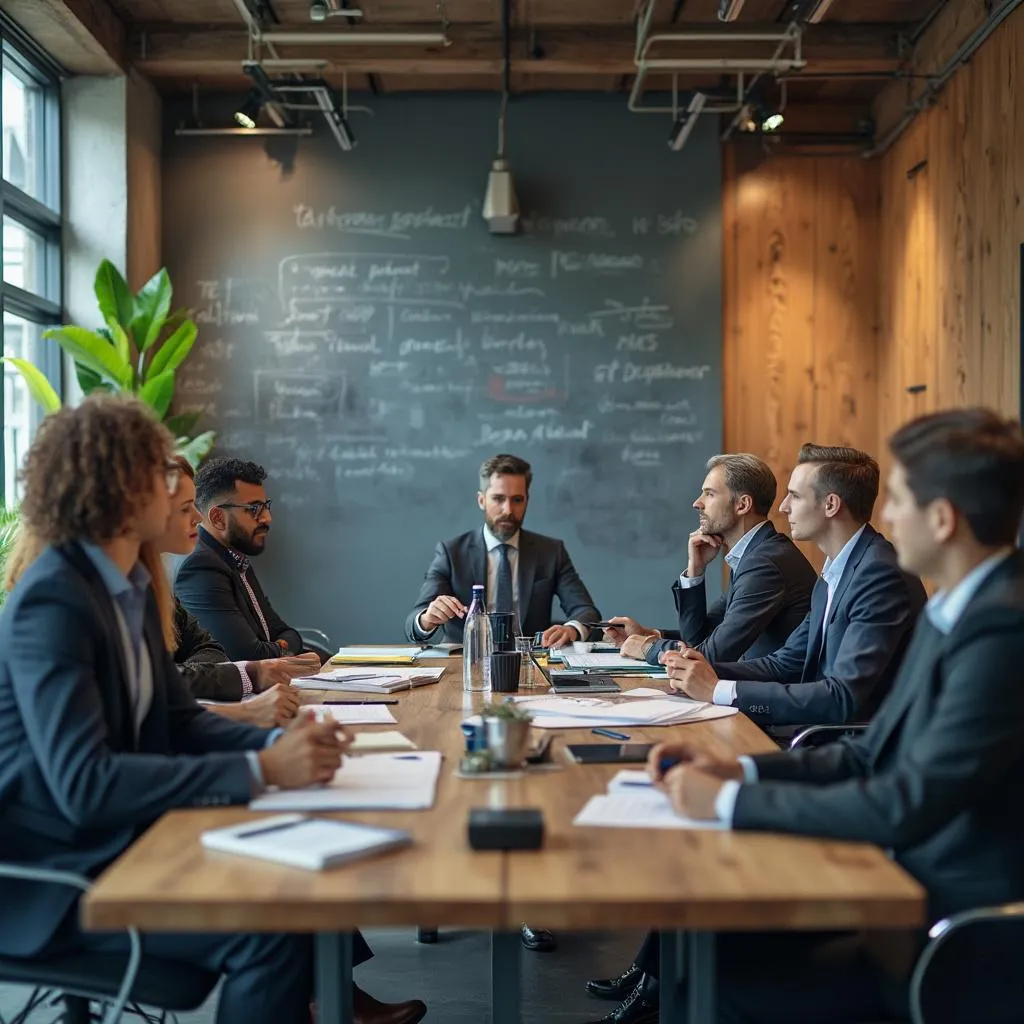 Equipo de consultores en reunión estratégica