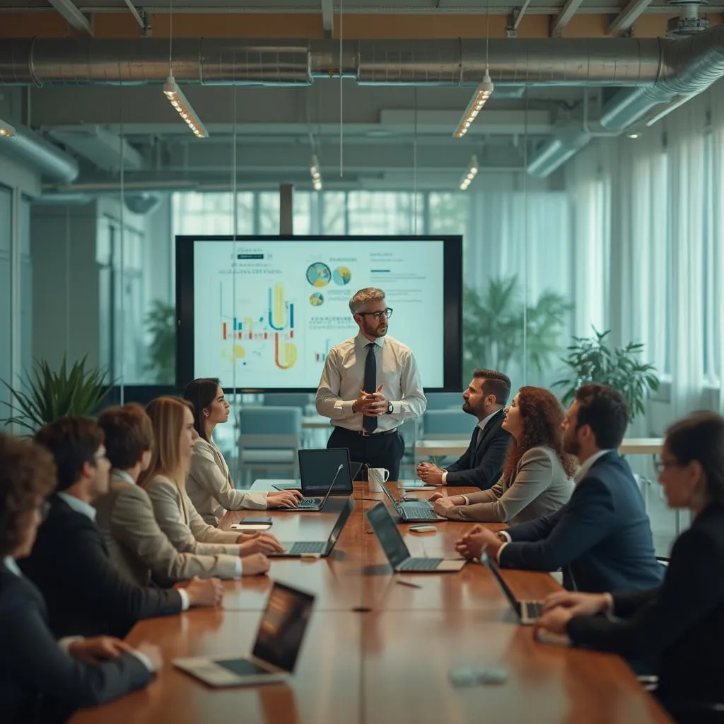 Capacitación ejecutiva en sala moderna